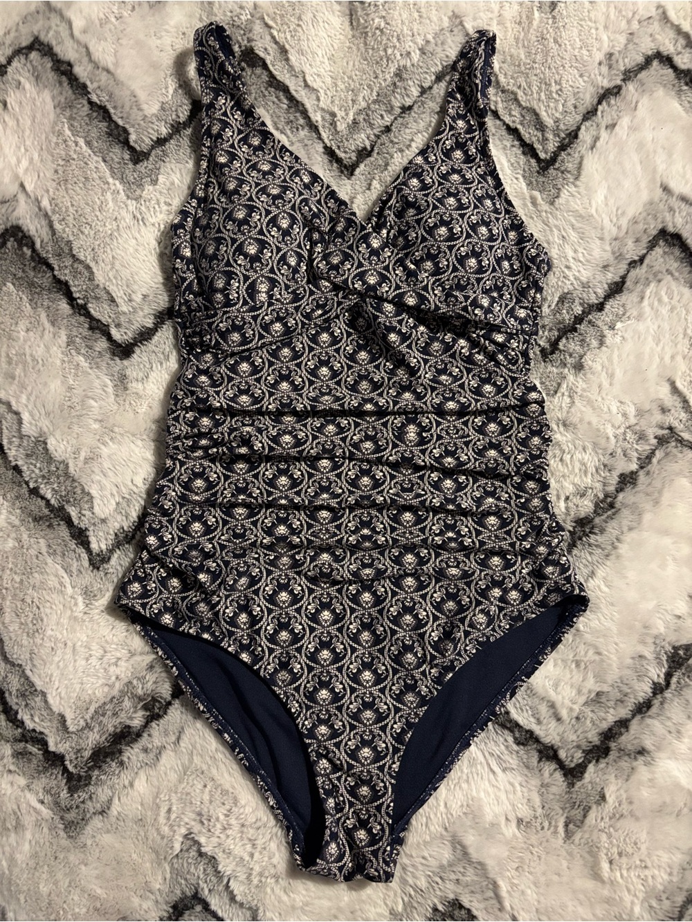 Navy Paisley One-Piece Swimsuit – Classic Support
